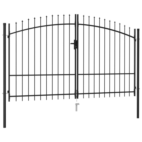  Fence Gate Double Door with Spike Top Steel (Black)