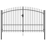 Fence Gate Double Door with Spike Top Steel (Black)