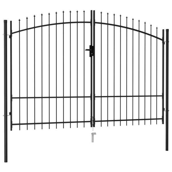  Fence Gate Double Door with Spike Top Steel 'Black