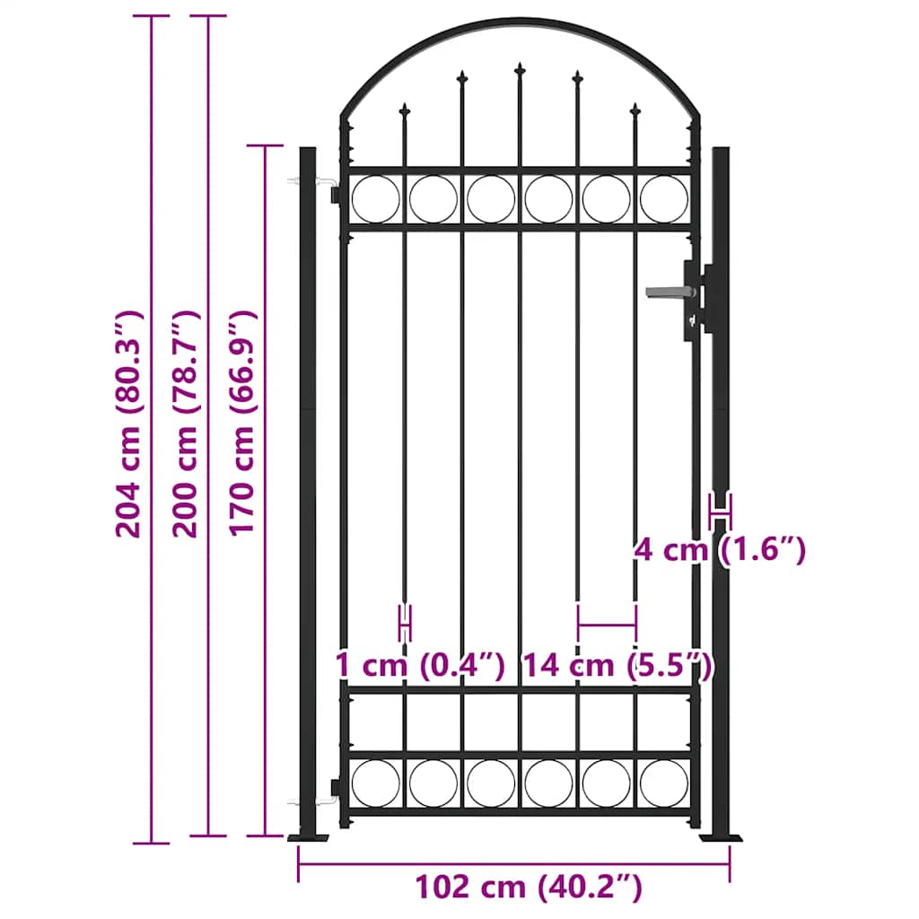 Arched Steel Garden Gate 105x170cm Black | HomeAndLiving