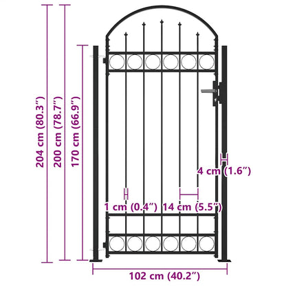 Arched Steel Garden Gate 105x170cm Black | HomeAndLiving