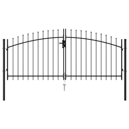 Fence Gate Double Door with Spike Top Steel Black - 300×175cm