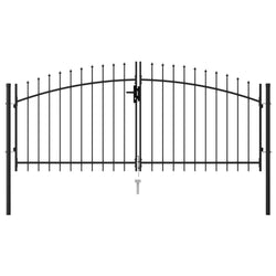 Fence Gate Double Door with Spike Top Steel   Black