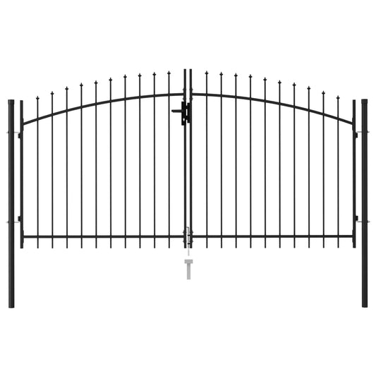 Fence Gate Double Door with Spike Top Steel Black - 300×200cm
