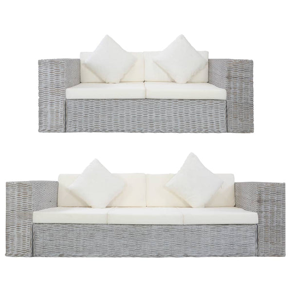  2 Piece Sofa Set with Cushions Grey Natural Rattan