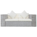 2 Piece Sofa Set with Cushions Grey Natural Rattan