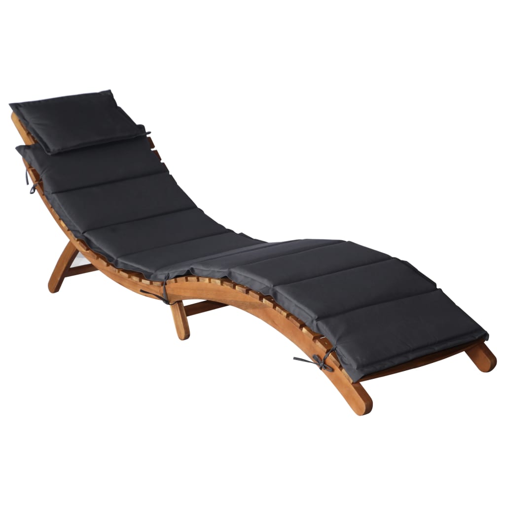 Sun Lounger with Cushion Solid Acacia Wood Dark Grey - 92×55×20cm