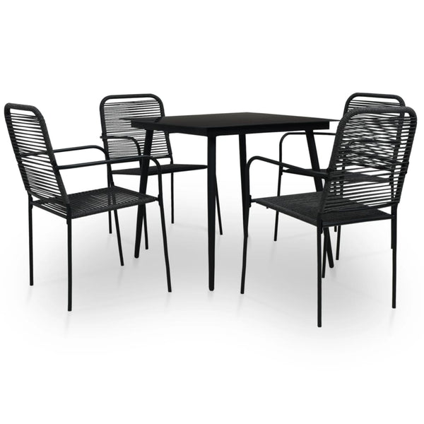  5 Piece Outdoor Dining Set Cotton Rope and Steel Black
