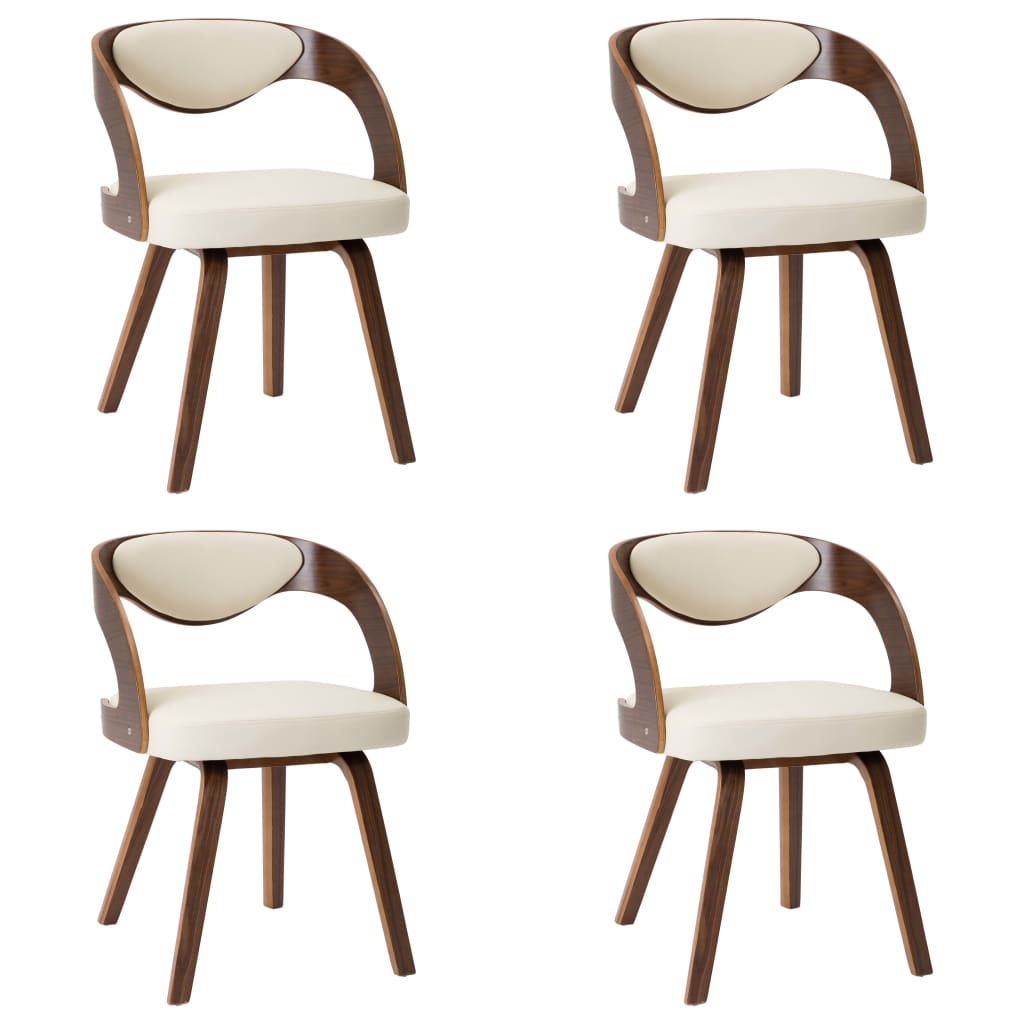 Dining Chairs 4 pcs Cream Bent Wood and Faux Leather - 53×54×77cm