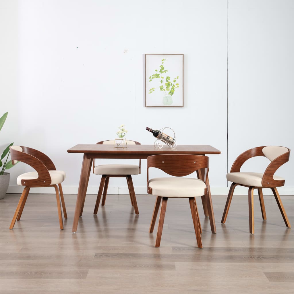 Dining Chairs 4 pcs Cream Bent Wood and Faux Leather - 53×54×77cm