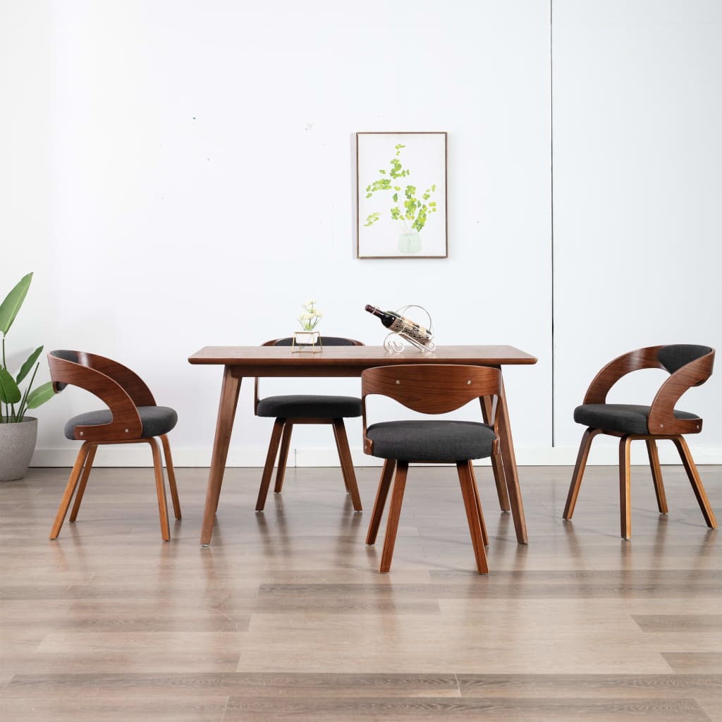 Dining Chairs 4 pcs Dark Grey Bent Wood and Fabric - 53×54×77cm
