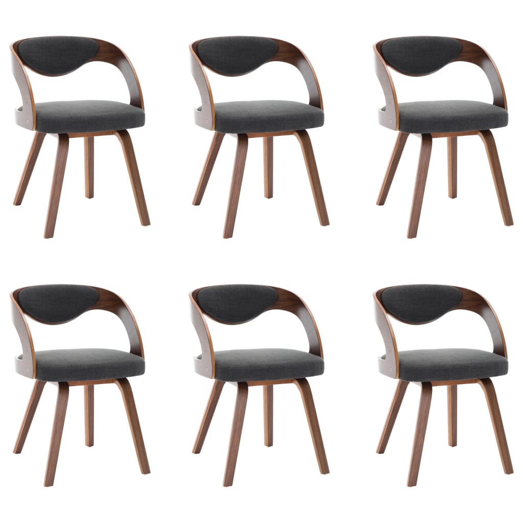 Dining Chairs 6 pcs Dark Grey Bent Wood and Fabric - 53×54×77cm
