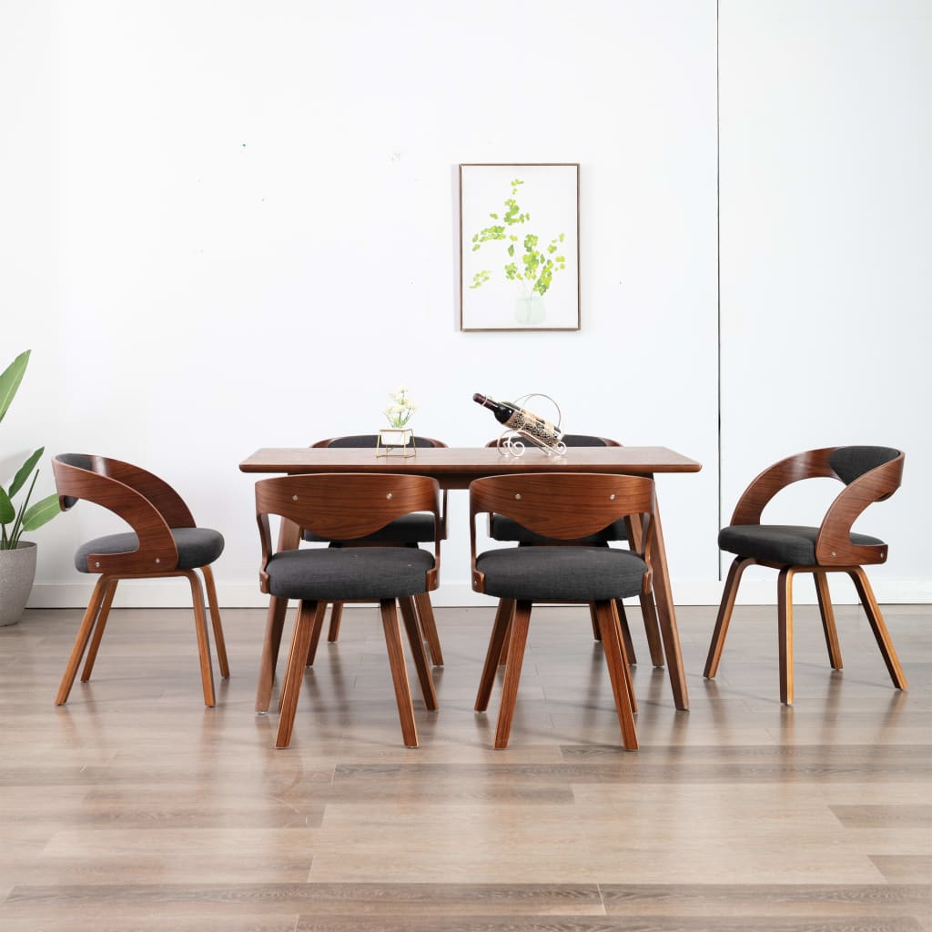 Dining Chairs 6 pcs Dark Grey Bent Wood and Fabric - 53×54×77cm