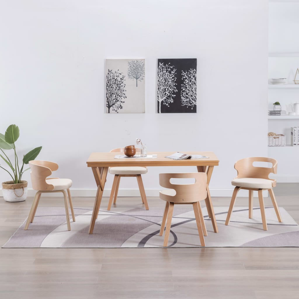 Dining Chairs 4 pcs Cream Bent Wood and Faux Leather - 48×49×68cm