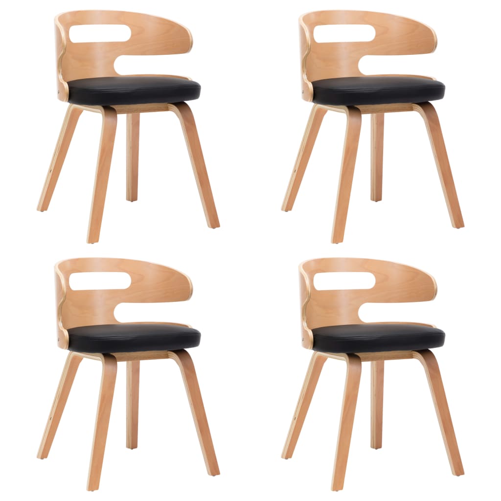 Dining Chairs 4 pcs Black Bent Wood and Leather