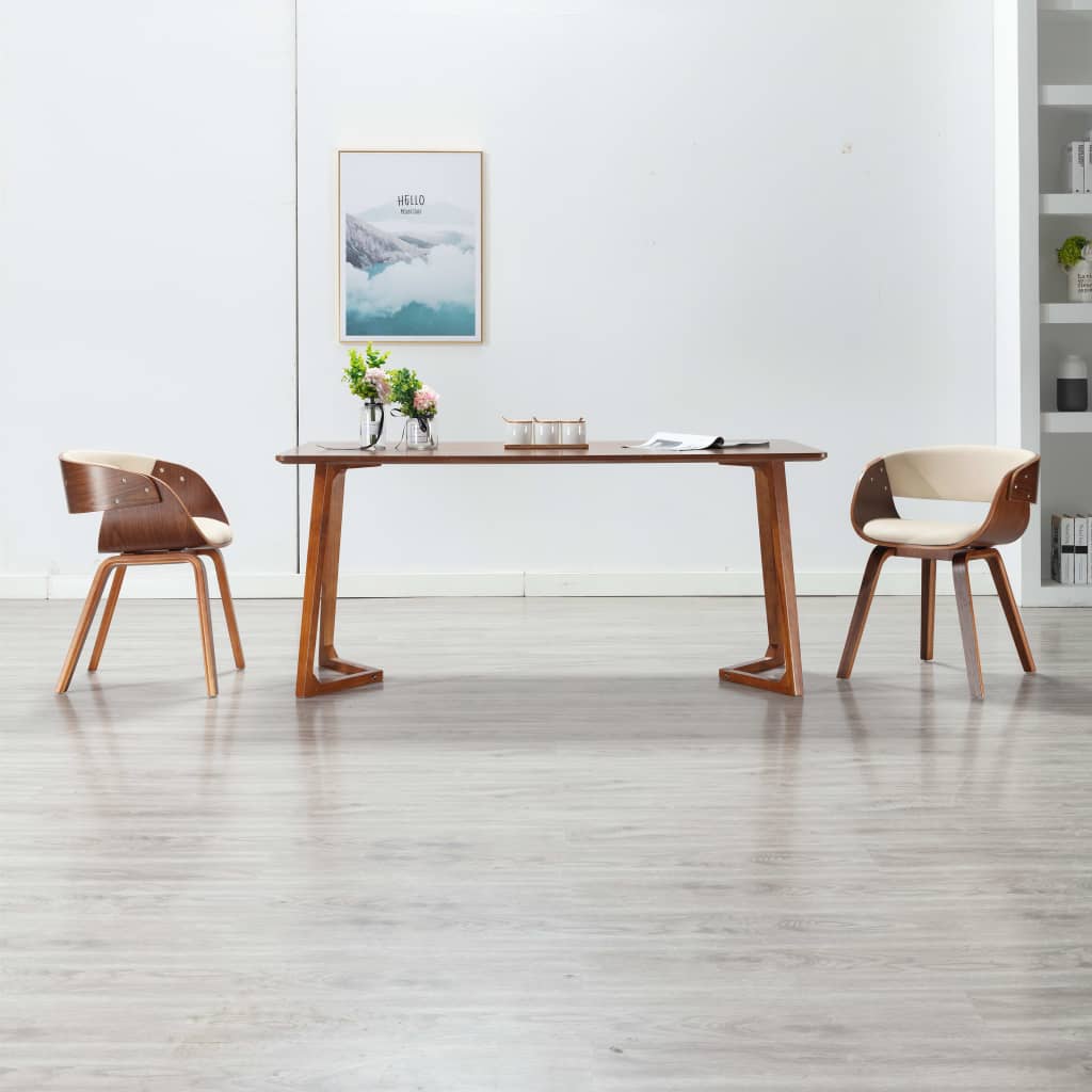 Dining Chairs 2 pcs Cream Bent Wood and Leather