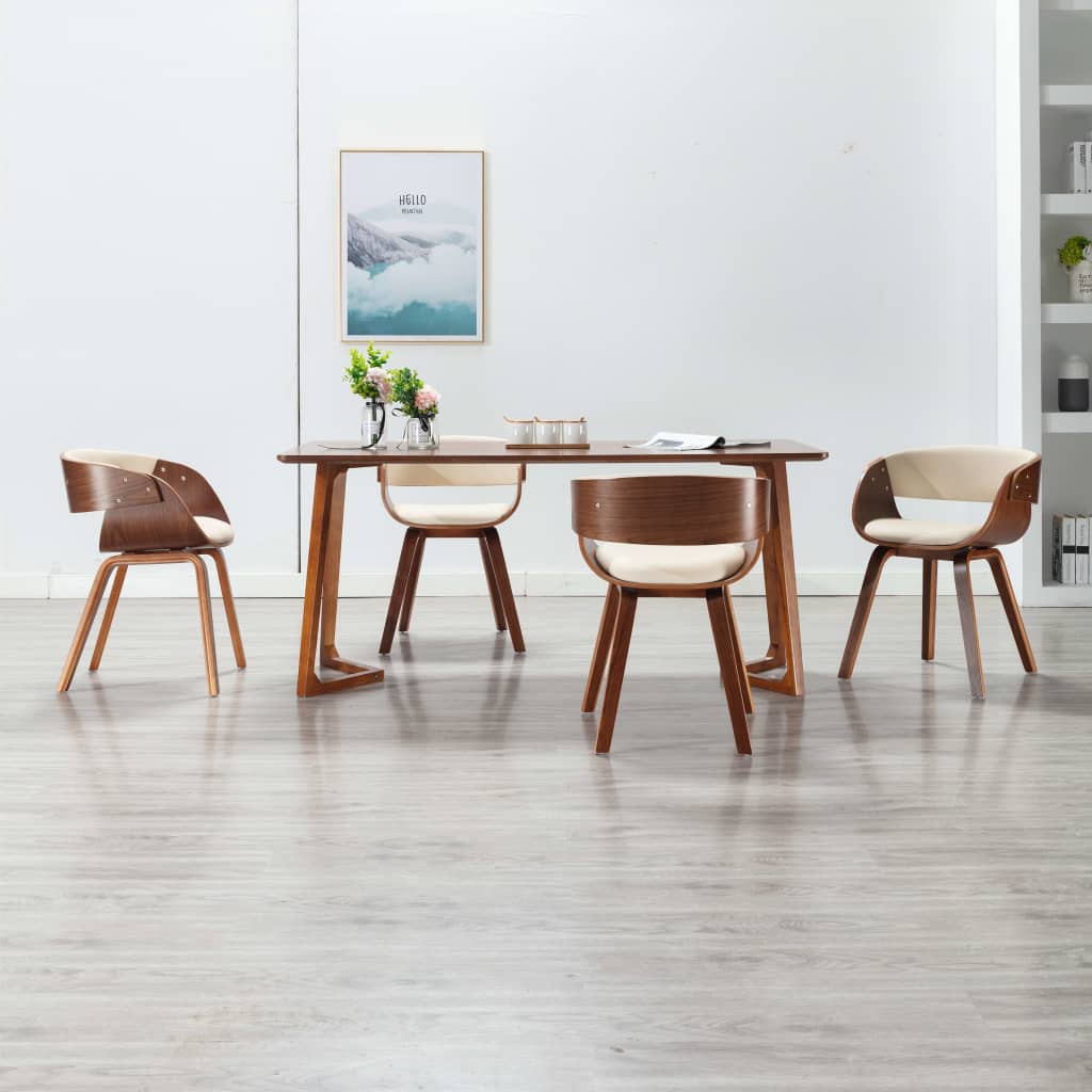 Dining Chairs 4 pcs Cream Bent Wood and Faux Leather - 53×52×70cm