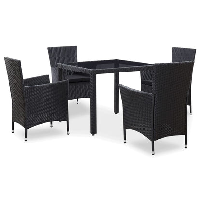 5 Piece Outdoor Dining Set Poly Rattan Black - 90×90×75cm