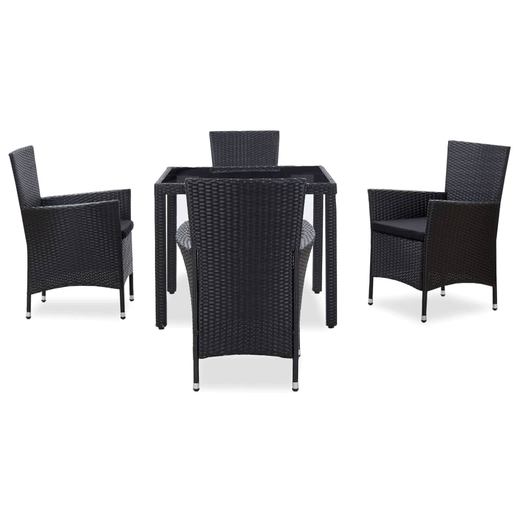 5 Piece Outdoor Dining Set Poly Rattan Black - 90×90×75cm