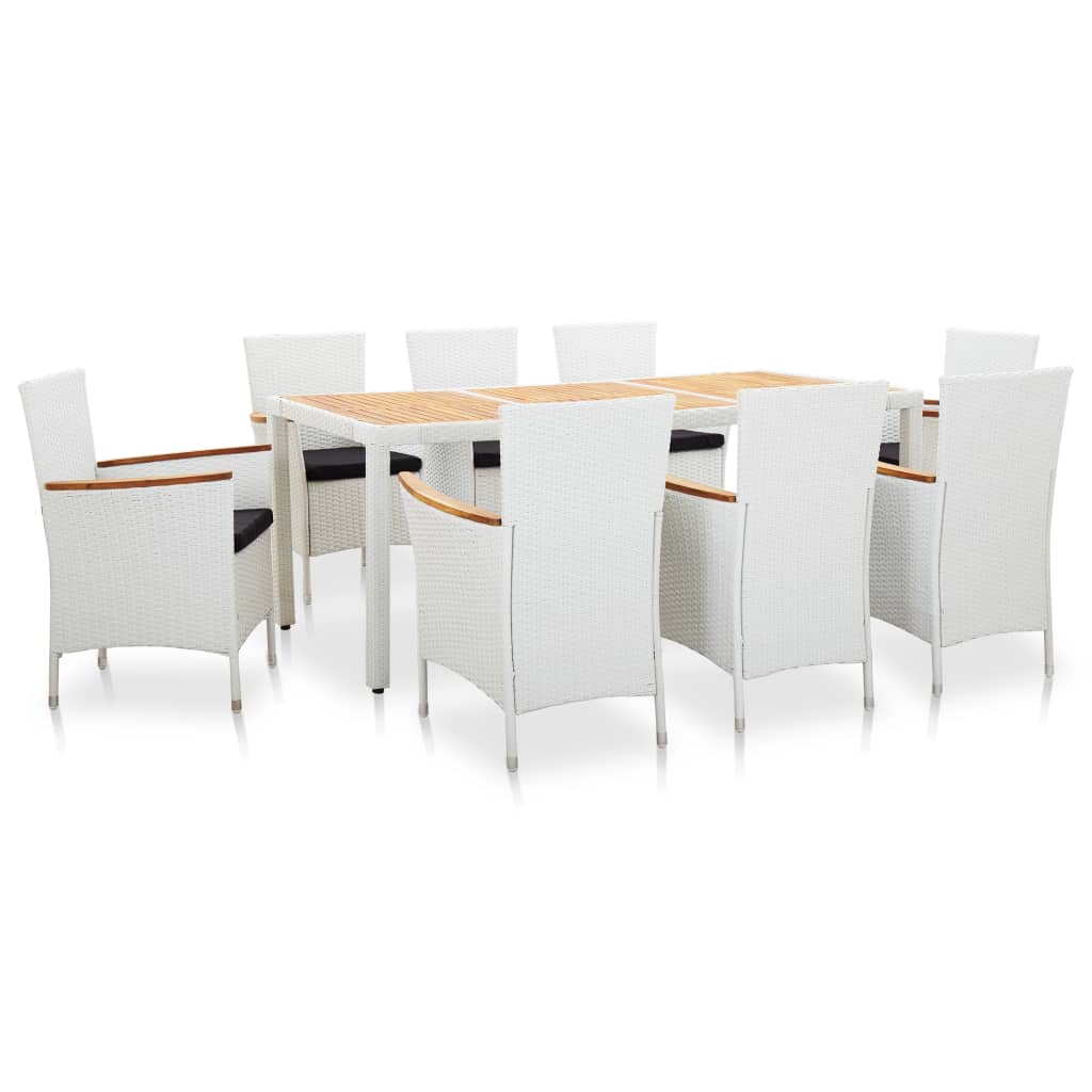 9 Piece Outdoor Dining Set Poly Rattan White - 58×58×88cm