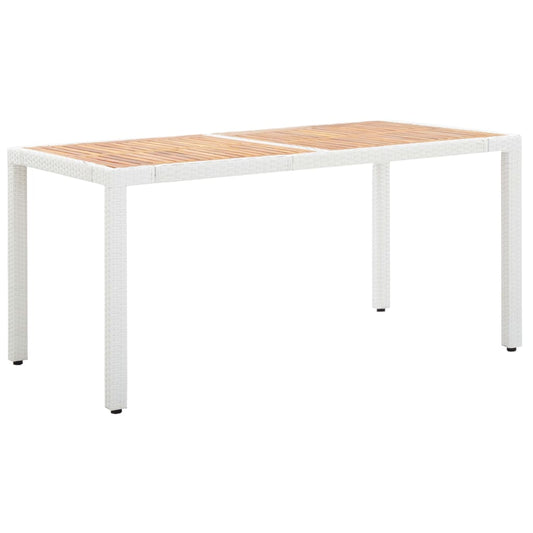 Garden Table White 150x90x75 cm Poly Rattan and Solid Acacia Wood