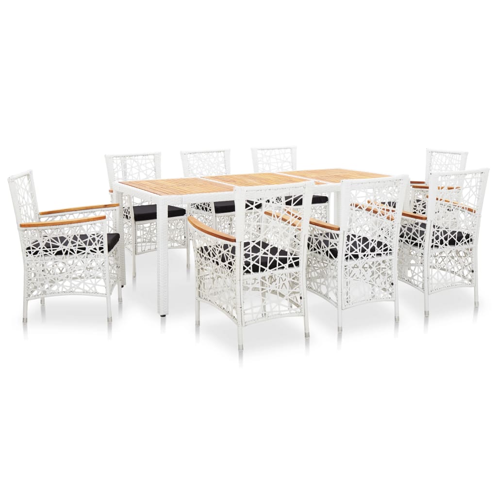 9 Piece Outdoor Dining Set Poly Rattan White - 190×90×75cm