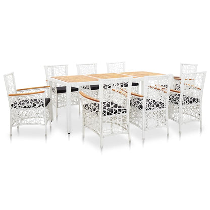 9 Piece Outdoor Dining Set Poly Rattan White - 190×90×75cm