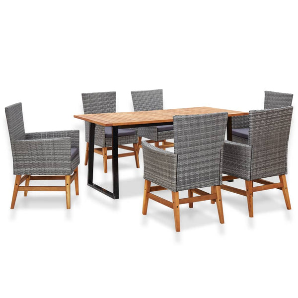  7 Piece Outdoor Dining Set Poly Rattan and Acacia Wood Grey