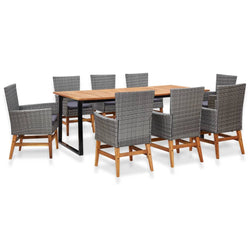 9 Piece Outdoor Dining Set Poly Rattan and Acacia Wood Grey