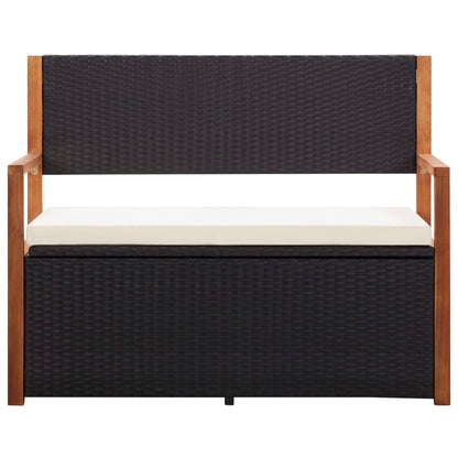 Storage Bench 110 cm Poly Rattan and Solid Acacia Wood Black