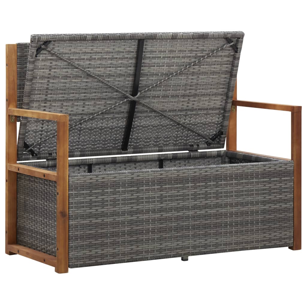 Storage Bench 110 cm Poly Rattan and Solid Acacia Wood Grey