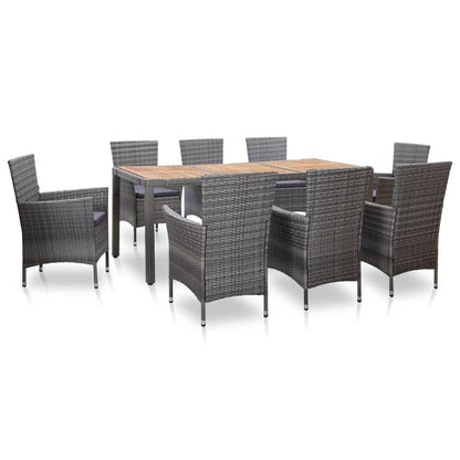9 Piece Outdoor Dining Set with Cushions Poly Rattan Grey - 190×90×75cm