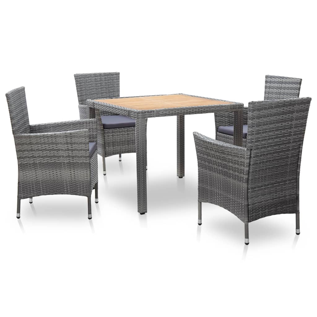 5 Piece Outdoor Dining Set with Cushions Poly Rattan Grey - 90×90×75cm