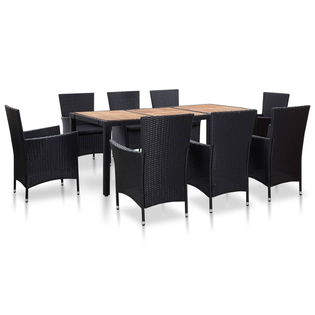 9 Piece Outdoor Dining Set with Cushions Poly Rattan Black - 58×58×88cm
