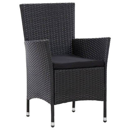5 Piece Outdoor Dining Set with Cushions Poly Rattan Black - 90×90×75cm
