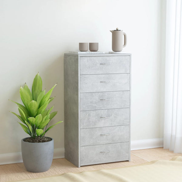  Sideboard with 6 Drawers Concrete Grey -Chipboard
