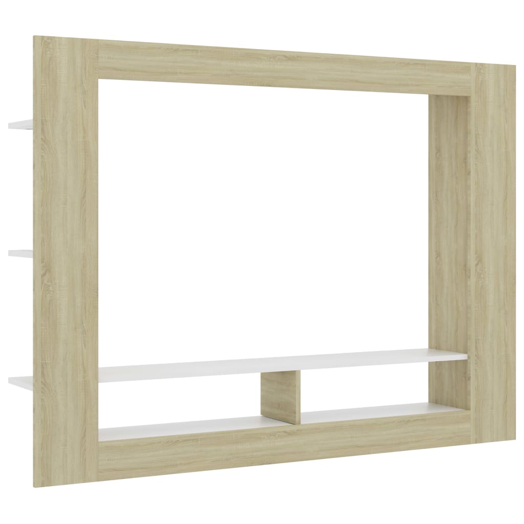 TV Cabinet White and  Sonoma Oak Chipboard