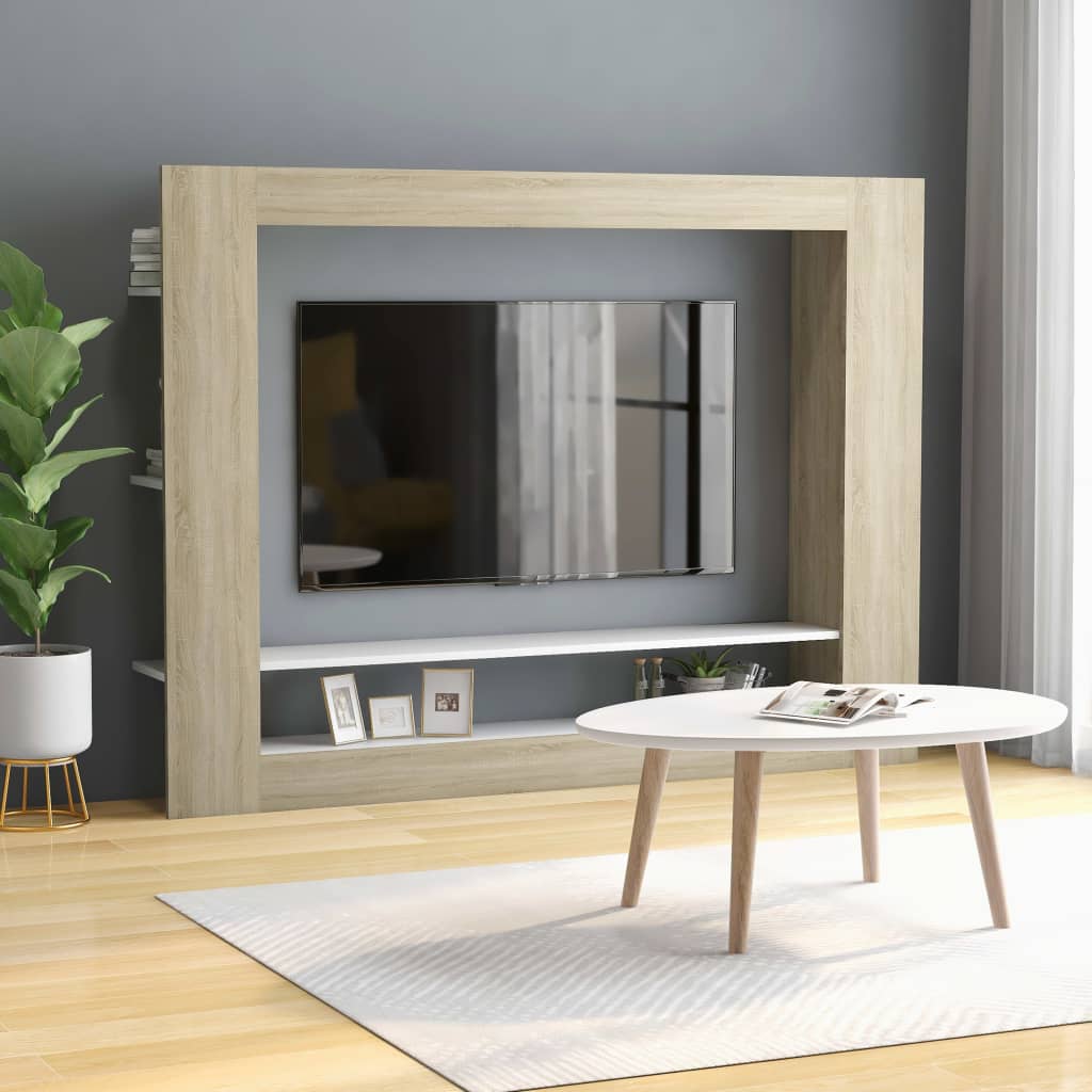 TV Cabinet White and  Sonoma Oak Chipboard