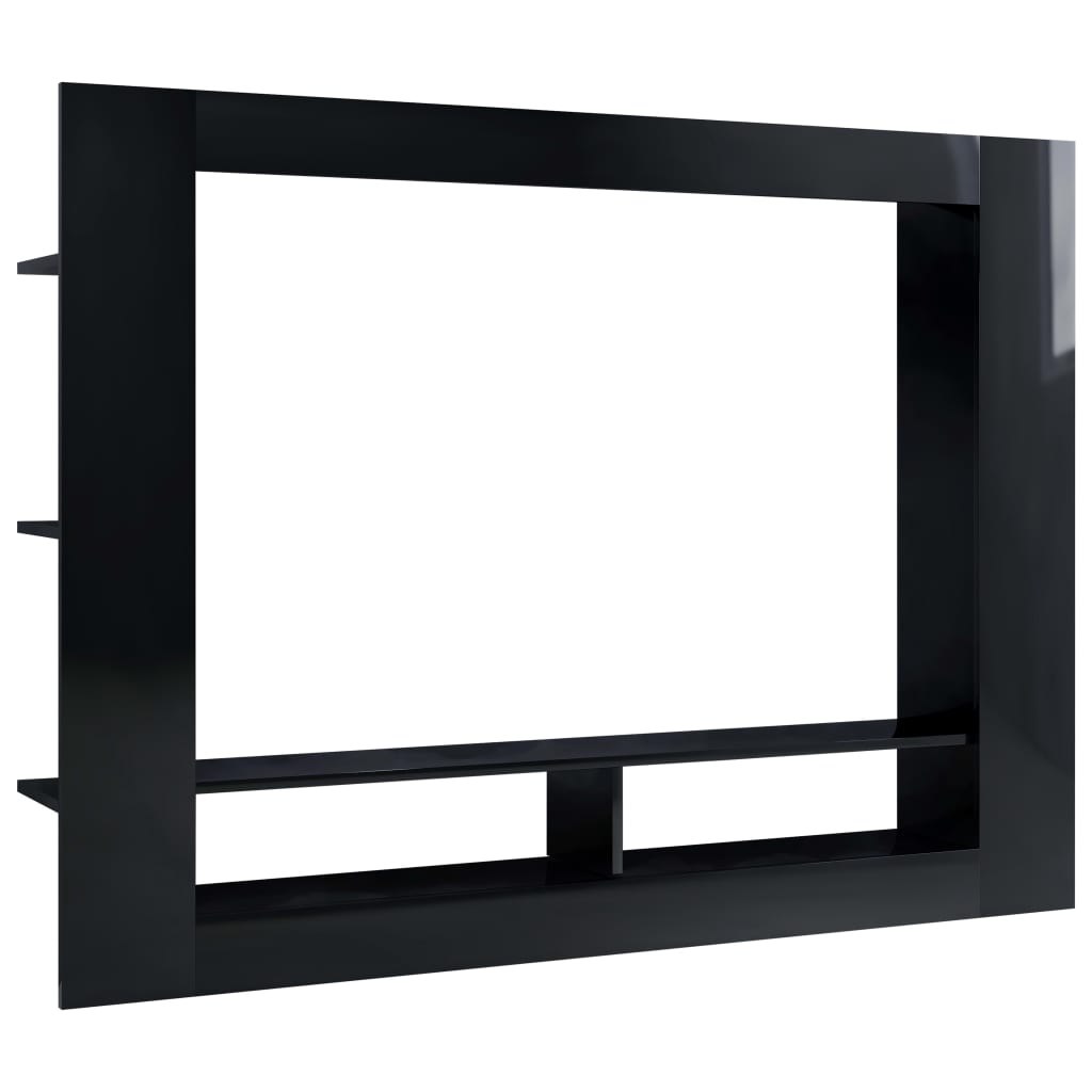 TV Cabinet High Gloss Black Chipboard - 152×22×113cm