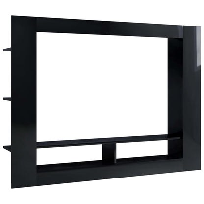 TV Cabinet High Gloss Black Chipboard - 152×22×113cm