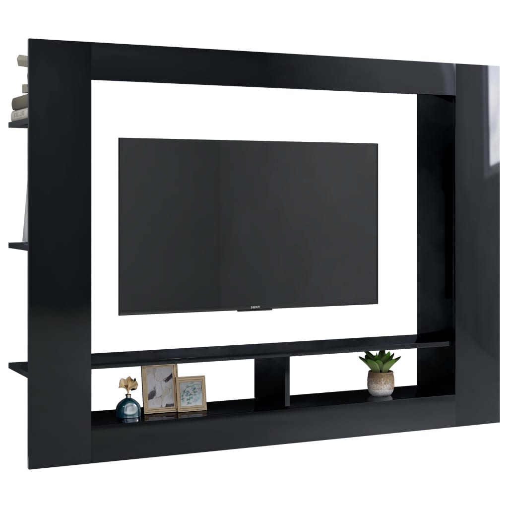 TV Cabinet High Gloss Black Chipboard - 152×22×113cm