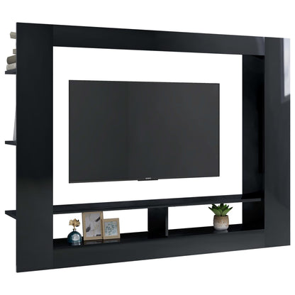 TV Cabinet High Gloss Black Chipboard - 152×22×113cm