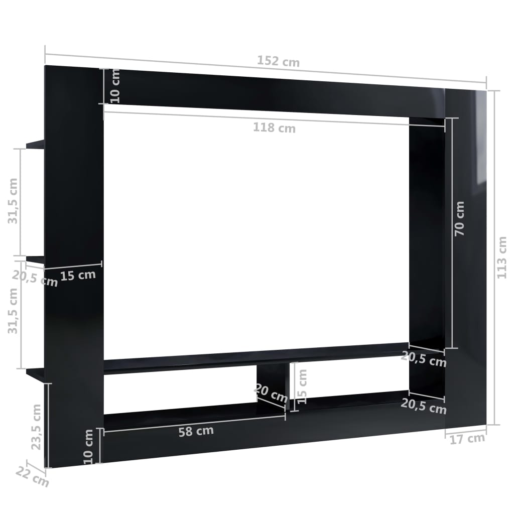 TV Cabinet High Gloss Black Chipboard - 152×22×113cm