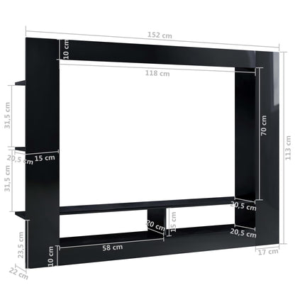 TV Cabinet High Gloss Black Chipboard - 152×22×113cm