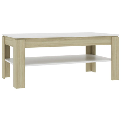 Coffee Table White and Sonoma Oak Chipboard - 110×60×47cm