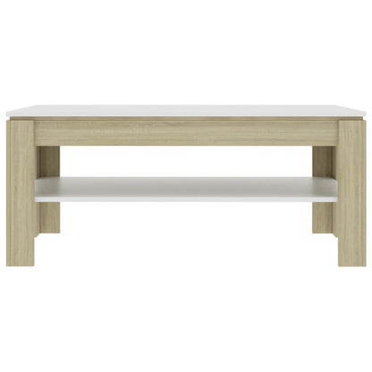Coffee Table White and Sonoma Oak Chipboard - 110×60×47cm