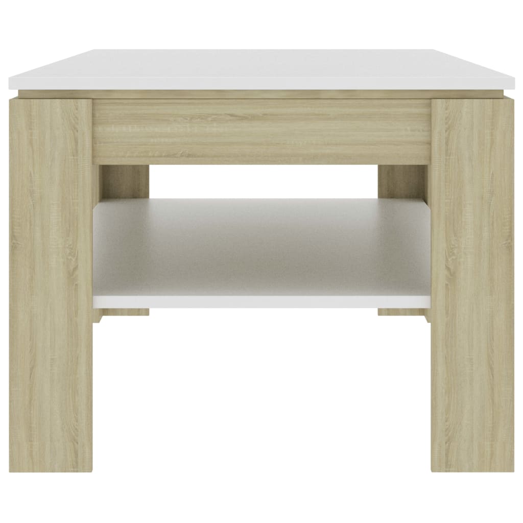 Coffee Table White and Sonoma Oak Chipboard - 110×60×47cm