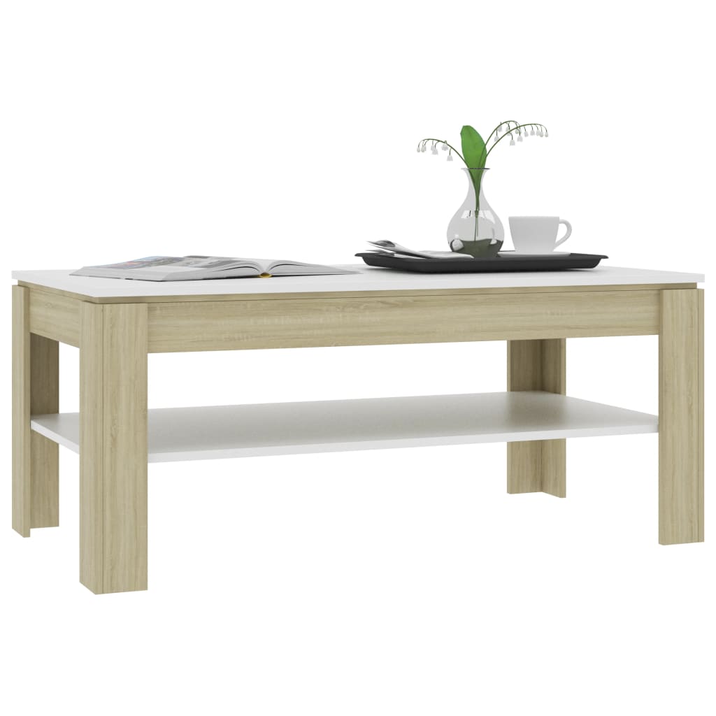 Coffee Table White and Sonoma Oak Chipboard - 110×60×47cm