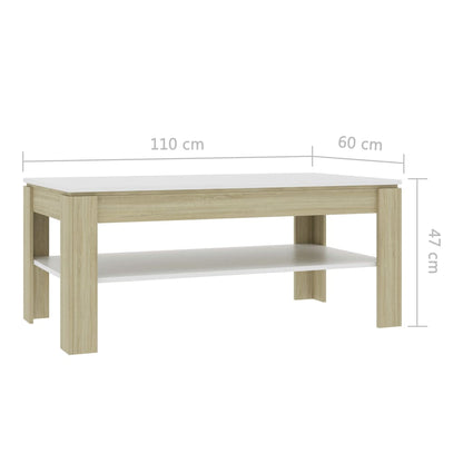 Coffee Table White and Sonoma Oak Chipboard - 110×60×47cm