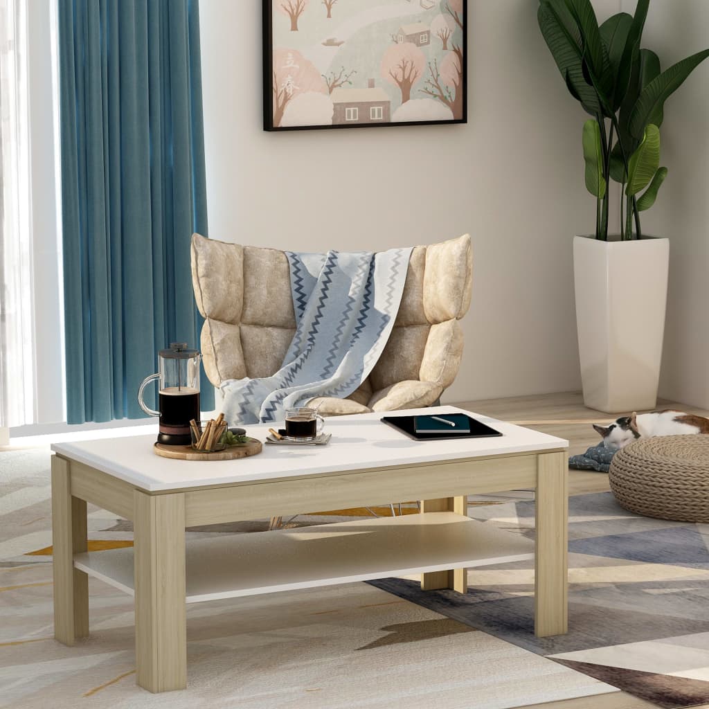 Coffee Table White and Sonoma Oak Chipboard - 110×60×47cm